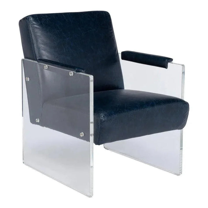 Holloway Leather Blue Armchair - LOOMLAN - Sarreid - Accent Chairs