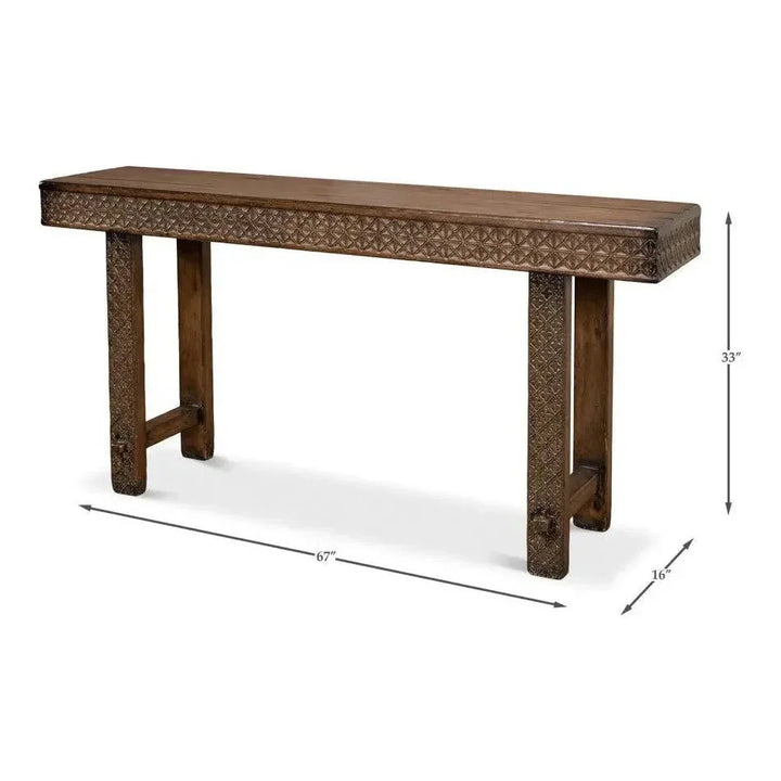 Honeycomb & Cross Console Table Solid Wood - LOOMLAN - Sarreid - Console Tables