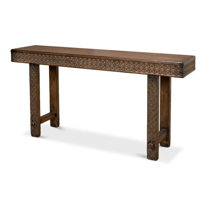 Honeycomb & Cross Console Table Solid Wood - LOOMLAN - Sarreid - Console Tables