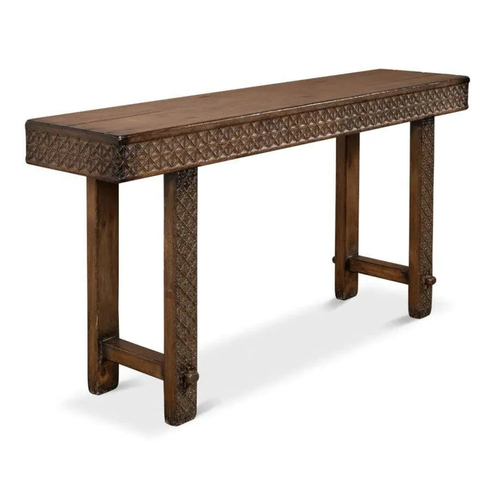 Honeycomb & Cross Console Table Solid Wood - LOOMLAN - Sarreid - Console Tables