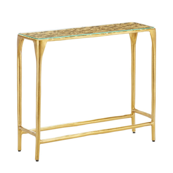 Honeycomb Gold Finish Rectangular Console Table