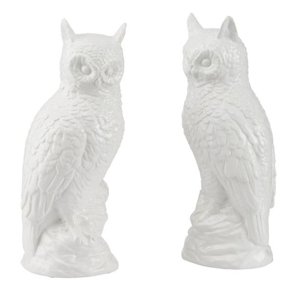 Hoot White Ceramic Figurines Sculpture (Pr)