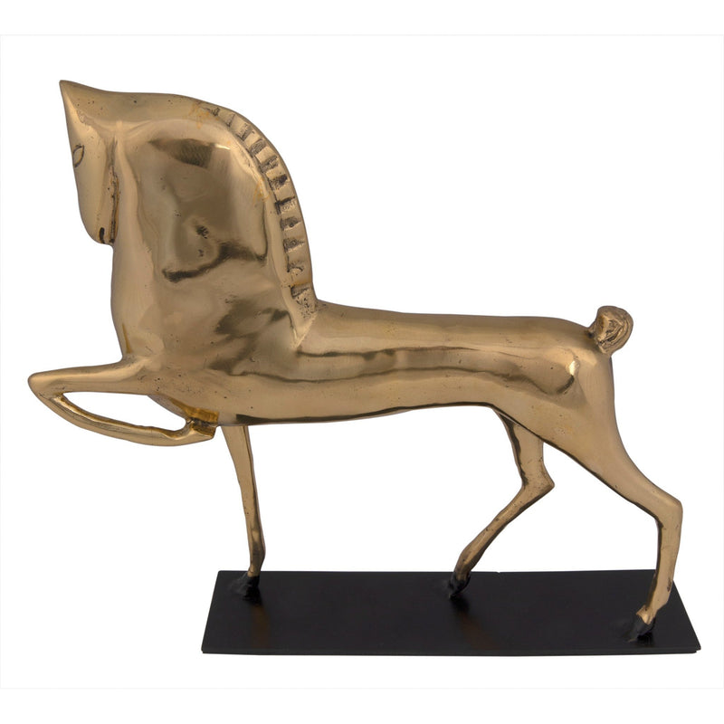 Horse On Stand Antique Brass Sculpture-Statues & Sculptures-Noir-LOOMLAN
