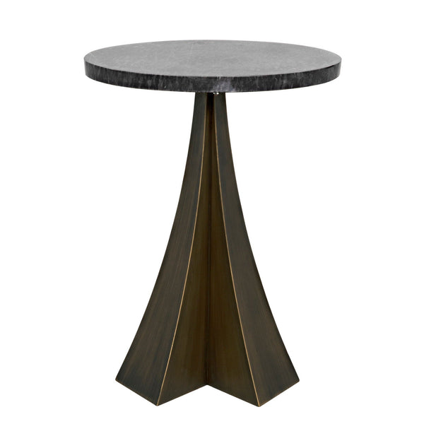 Hortensia Steel and Marble Round Side Table-Side Tables-Noir-LOOMLAN