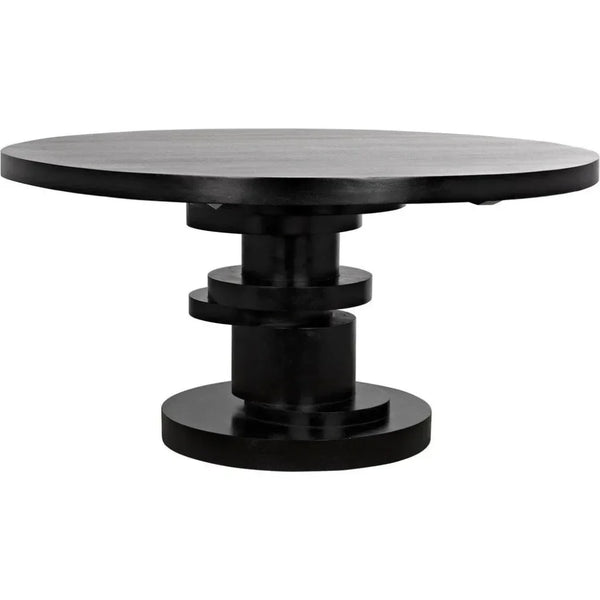 Hugo Round Wooden Dining Table-Dining Tables-Noir-Black-LOOMLAN