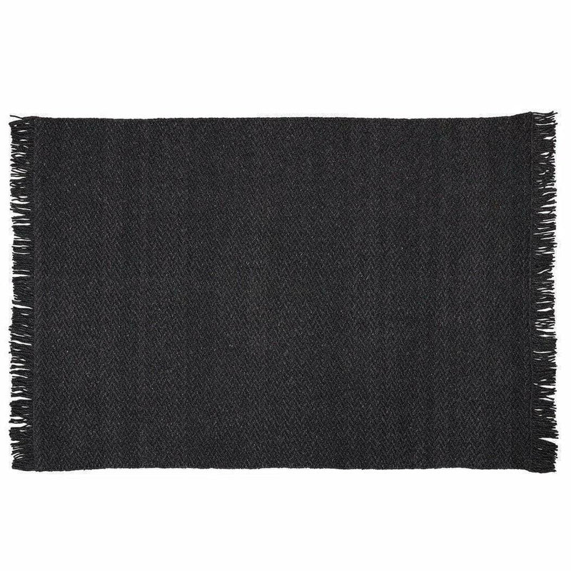 Idun Charcoal Black Solid Handmade Wool Rug