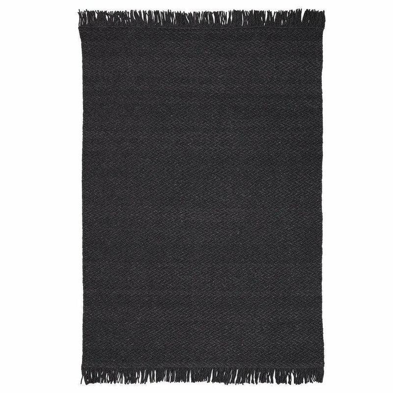 Idun Charcoal Black Solid Handmade Wool Rug By Linie Design