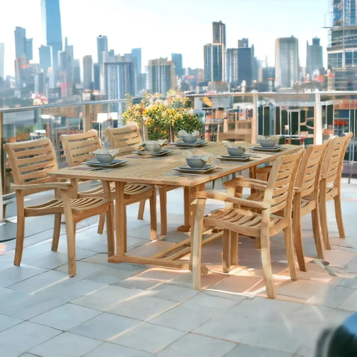Extendable Teak Outdoor Dining Table for 8 | LOOMLAN