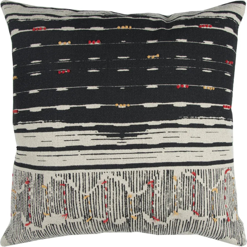 Ika Striped Boho Trow Pillow Down Insert-Throw Pillows-LOOMLAN-Black-LOOMLAN