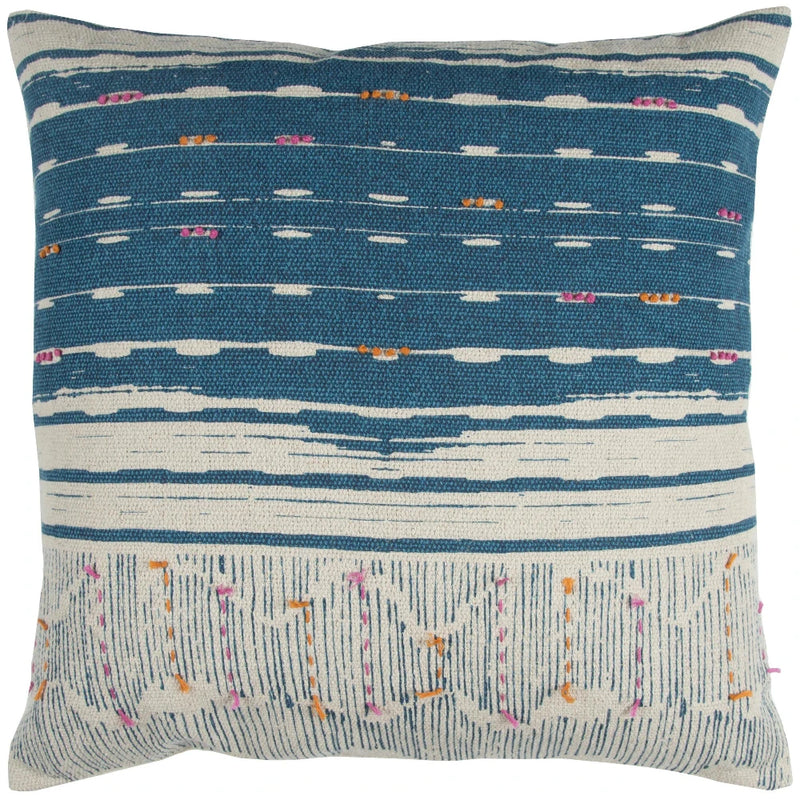 Ika Striped Boho Trow Pillow Down Insert-Throw Pillows-LOOMLAN-Teal-LOOMLAN