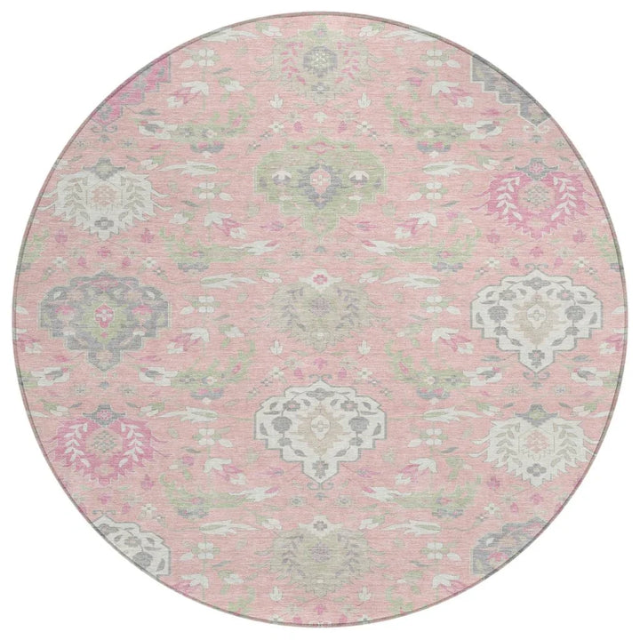 Ilyara Pink Washable Indoor-Outdoor Rug-Outdoor Rugs-LOOMLAN Rugs-8' x 8'-LOOMLAN