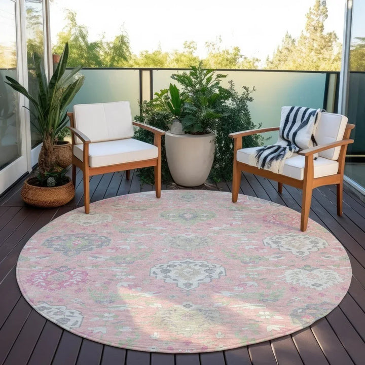 Ilyara Pink Washable Indoor-Outdoor Rug-Outdoor Rugs-LOOMLAN Rugs-LOOMLAN