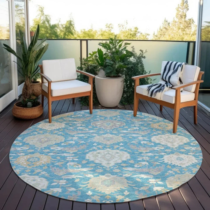 Ilyara Teal Washable Indoor-Outdoor Rug-Outdoor Rugs-LOOMLAN Rugs-LOOMLAN