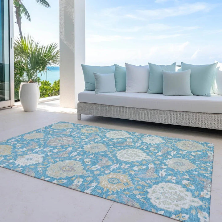Ilyara Teal Washable Indoor-Outdoor Rug-Outdoor Rugs-LOOMLAN Rugs-LOOMLAN