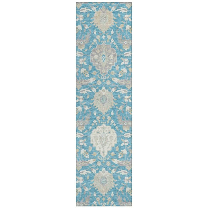 Ilyara Teal Washable Indoor-Outdoor Rug-Outdoor Rugs-LOOMLAN Rugs-2'3" x 7'6"-LOOMLAN