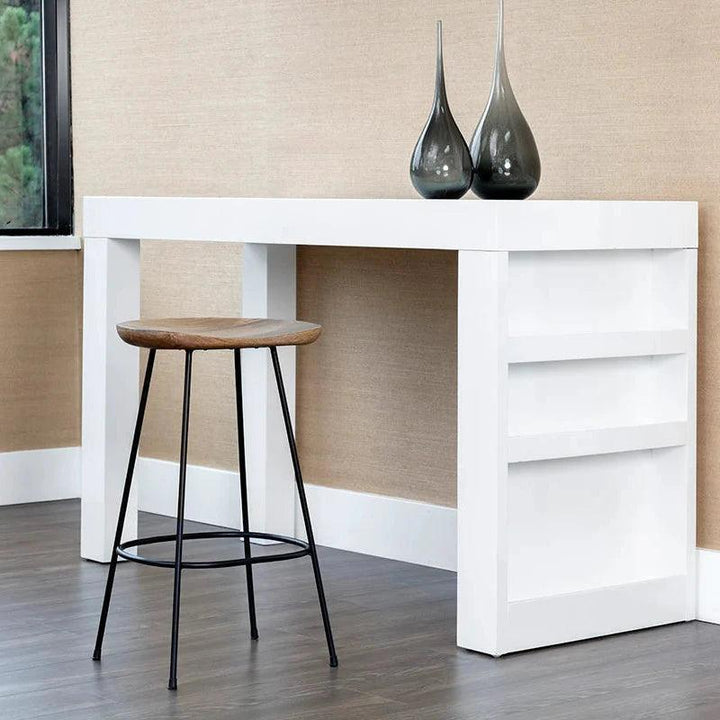 Indra Counter Stool Wood Seat Black Iron - LOOMLAN - SUNPAN - Counter Stools