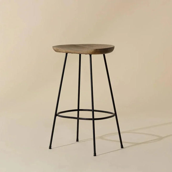 Indra Counter Stool Wood Seat Black Iron - LOOMLAN - SUNPAN - Counter Stools