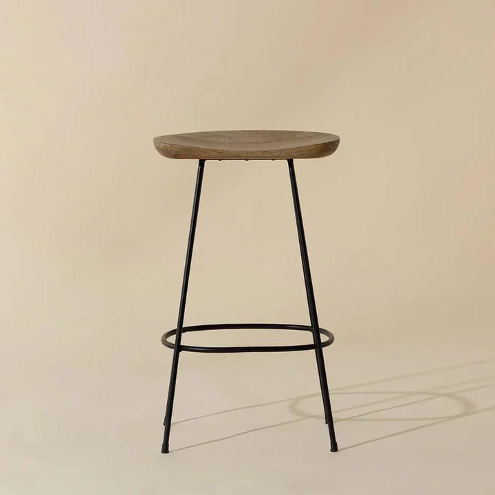 Indra Counter Stool Wood Seat Black Iron - LOOMLAN - SUNPAN - Counter Stools