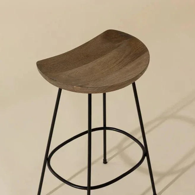 Indra Counter Stool Wood Seat Black Iron - LOOMLAN - SUNPAN - Counter Stools