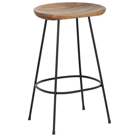 Indra Counter Stool Wood Seat Black Iron - LOOMLAN - SUNPAN - Counter Stools