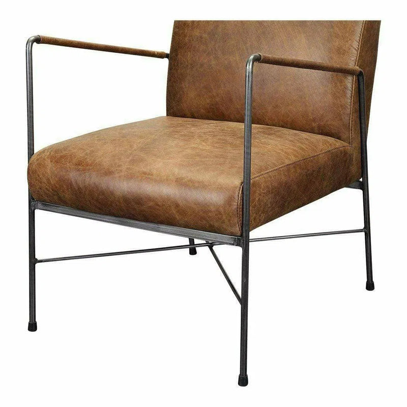 Industrial Brown Leather Accent Side Chairs Over Metal Frame Club Chairs LOOMLAN By Moe's Home