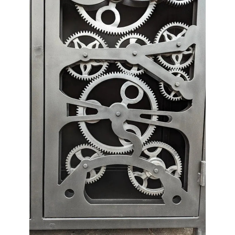 Industrial Gears Black Metal Accent Cabinet