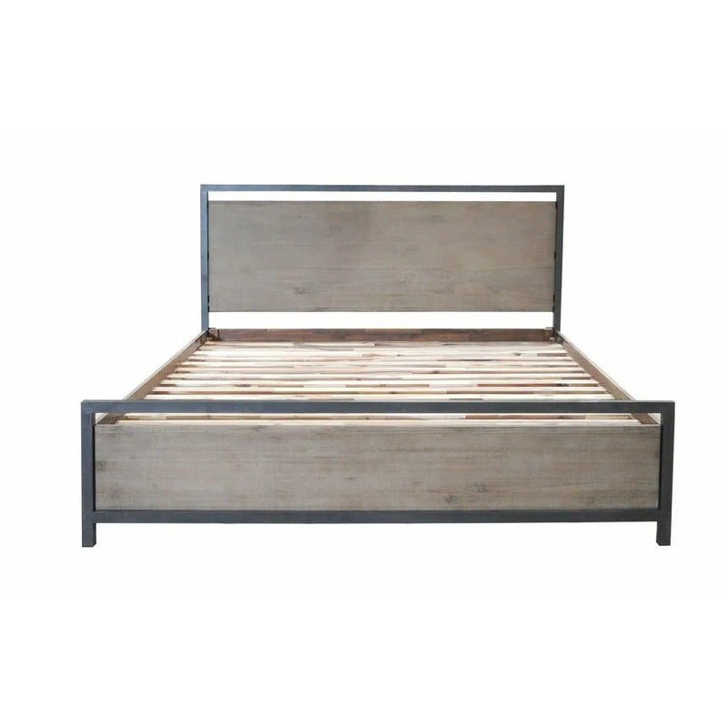 Industrial Loft Iron Frame Reclaimed Wood Platform King Bed Frame Beds LOOMLAN By LHIMPORTS