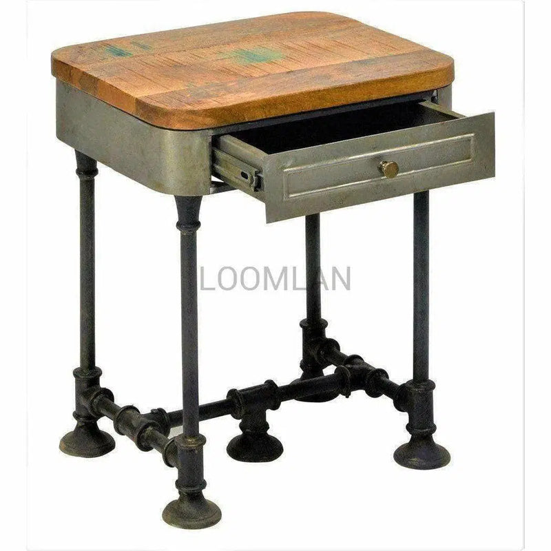 Industrial Rectangular 1 Drawer End Side Table