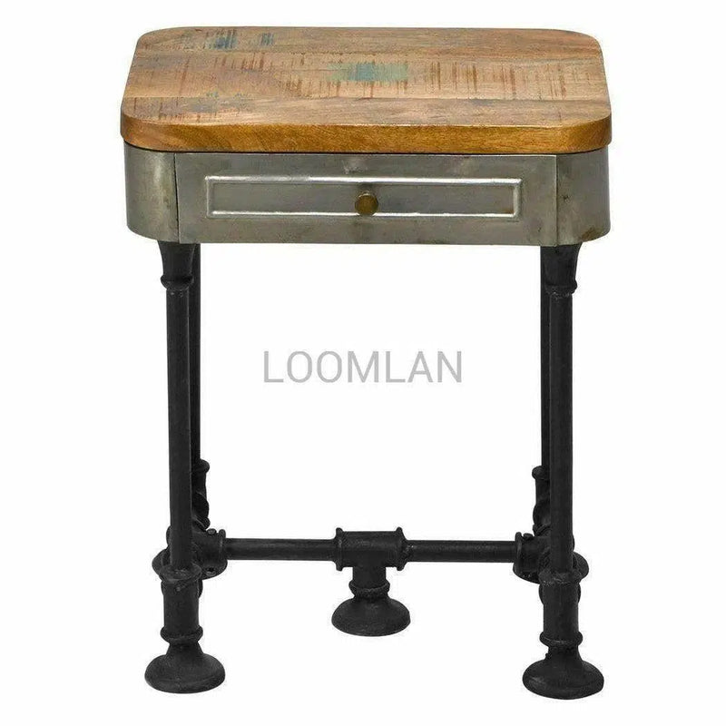 Industrial Rectangular 1 Drawer End Side Table