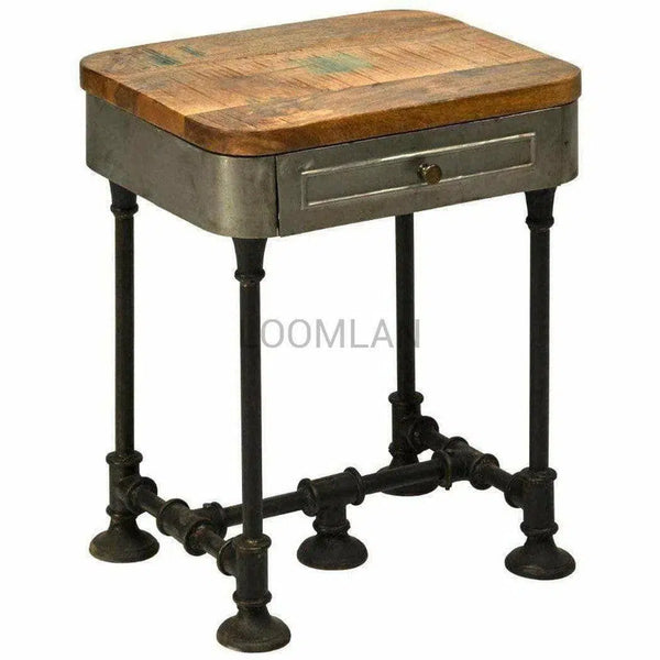 Industrial Rectangular 1 Drawer End Side Table