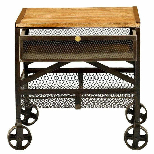 Industrial Side Table With Wheels