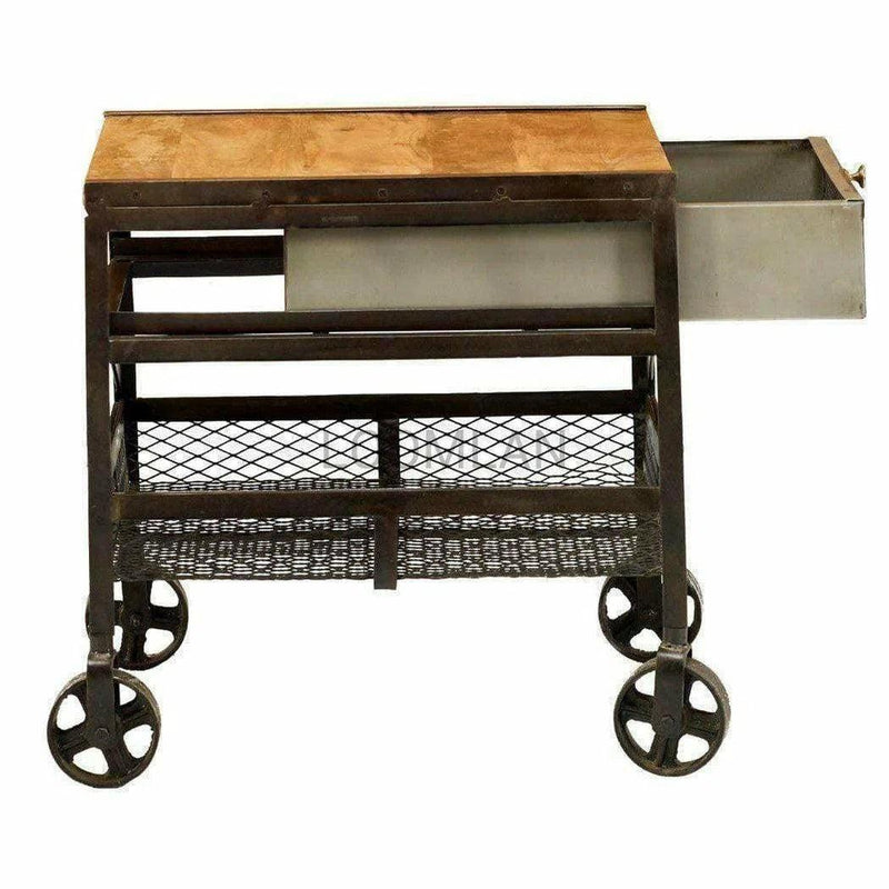 Industrial Side Table With Wheels