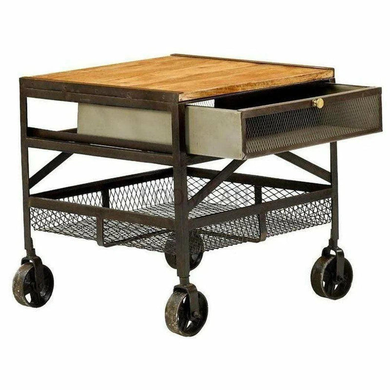 Industrial Side Table With Wheels