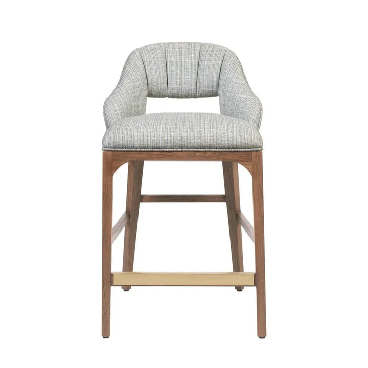 Inga Modern Oak And Brass Counter Stool - LOOMLAN - Currey & Co - Counter Stools