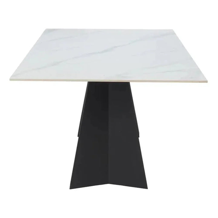 Inky Stone & Steel White Rectangular Dining Table-Dining Tables-Zuo Modern-LOOMLAN