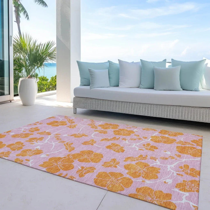 Inoa Pink Washable Indoor-Outdoor Rug-Outdoor Rugs-LOOMLAN Rugs-LOOMLAN