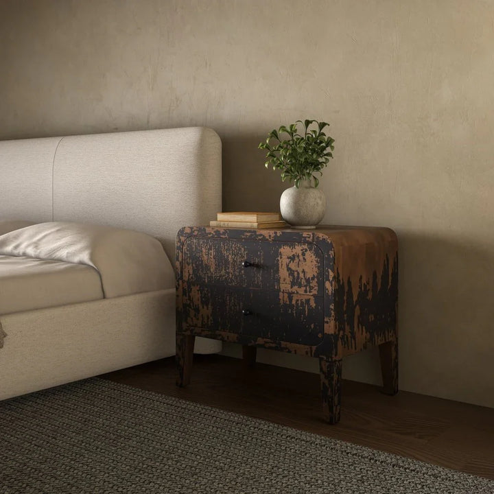 Iris Distressed Black Mango Wood Nightstand - LOOMLAN - Moe's Home - Nightstands
