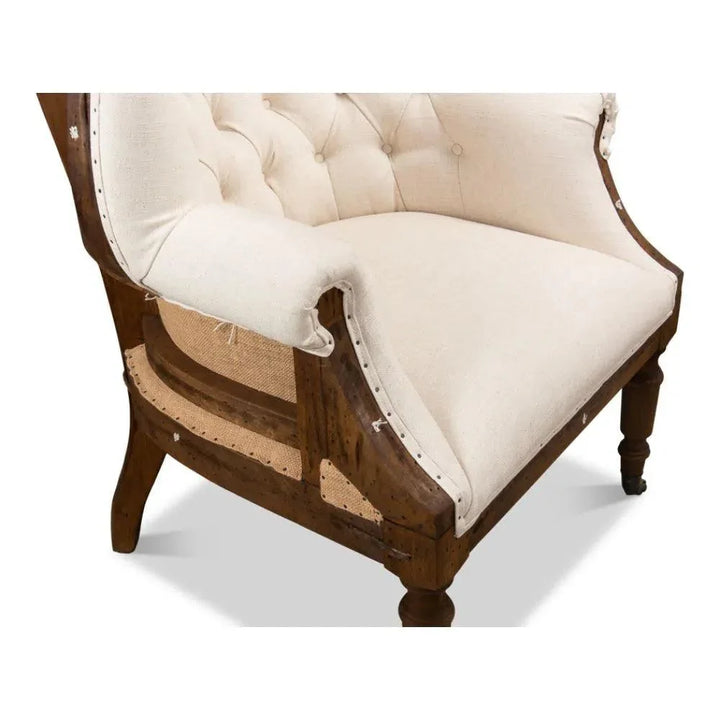Irish Chair Cream Linen & Burlap Wing Accent Chair - LOOMLAN - Sarreid - Accent Chairs