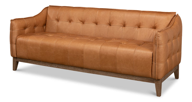 Isaac Tan Leather Sofa With Bench Seat-Sofas & Loveseats-Sarreid-LOOMLAN