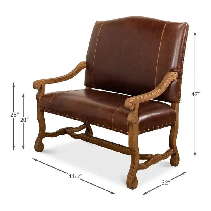 Italian Leather Settee - LOOMLAN - Sarreid - Accent Chairs