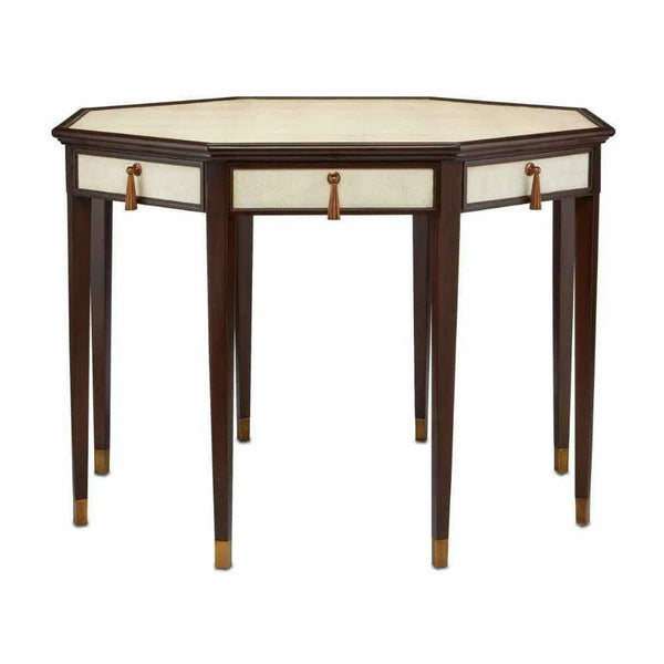 Ivory Dark Walnut Brass Evie Entry Table Dining Tables LOOMLAN By Currey & Co