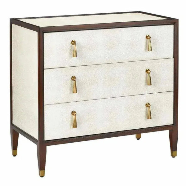 Ivory Dark Walnut Brass Evie Shagreen Chest - LOOMLAN - Currey & Co - Chests