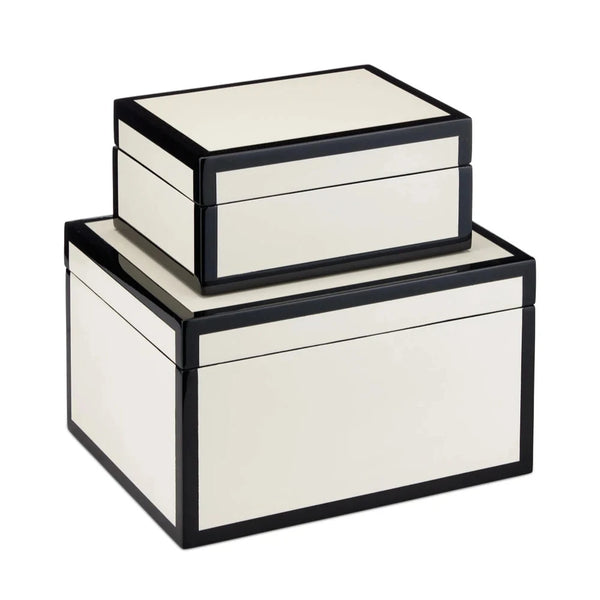 Ivory Lacquer Modern Gloss Finish Box (2PC )-Boxes & Bowls-Currey & Co-LOOMLAN