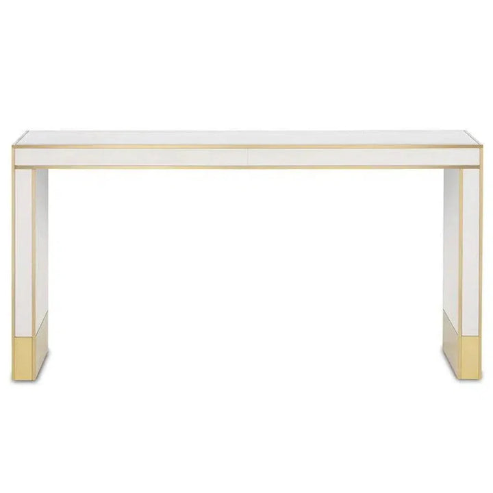 Ivory Satin Brass Arden Ivory Console Table - LOOMLAN - Currey & Co - Console Tables