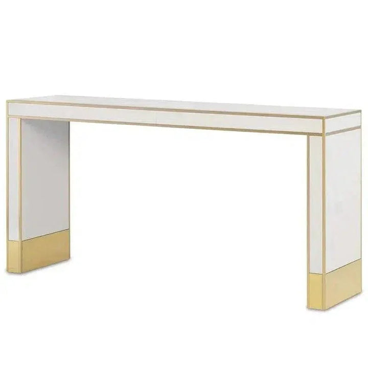 Ivory Satin Brass Arden Ivory Console Table - LOOMLAN - Currey & Co - Console Tables