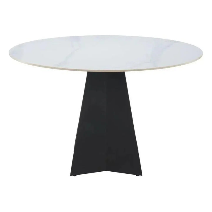 Izar Stone & Steel White Round Dining Table-Dining Tables-Zuo Modern-LOOMLAN