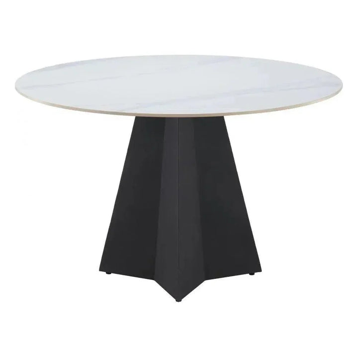 Izar Stone & Steel White Round Dining Table-Dining Tables-Zuo Modern-LOOMLAN