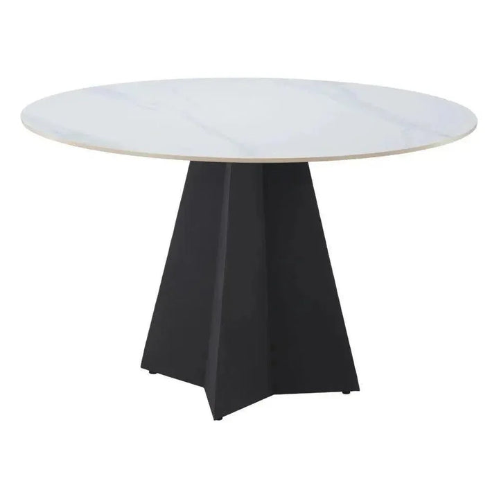 Izar Stone & Steel White Round Dining Table-Dining Tables-Zuo Modern-LOOMLAN