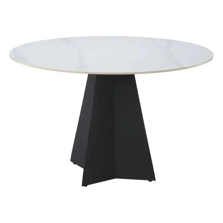 Izar Stone & Steel White Round Dining Table-Dining Tables-Zuo Modern-LOOMLAN
