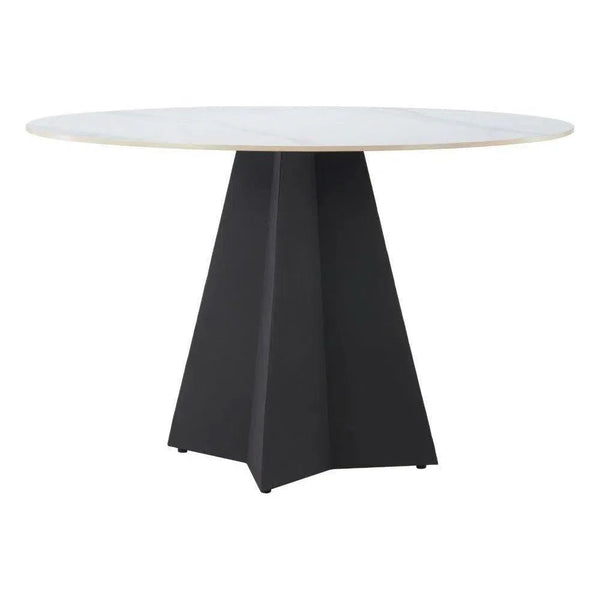 Izar Stone & Steel White Round Dining Table-Dining Tables-Zuo Modern-LOOMLAN